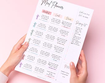Weekly Meal Planner Notepad, Food Diary, Meal Diet Desk Pad & Nutrition Tracker Note Pad, Grocery List | Colorful A4 Note pad