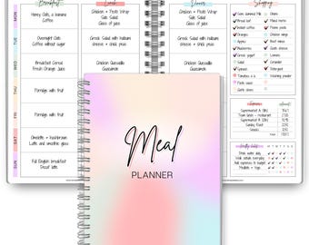 Weekly Meal Planner & Food Diary | Food Journal for Tracking Meals + Shopping, Grocery List | Meal Prep Planner | Colorful | A5 Spiral Color