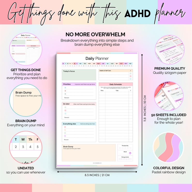 ADHD NOTEPAD for Neurodivergent Adults - Productivity Daily Planner ...