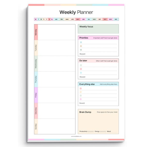 ADHD Weekly Planner for Neurodivergent Adults - Productivity Planner, To do list, focus, brain dump, cleaning | Colorful, A4 NOTEPAD Deskpad