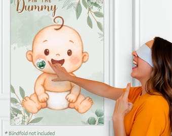 Pin the Dummy Baby Shower Party Game | Double Sided A2 Poster | Comes with 35 Stickers! Fun Baby Shower or Gender Reveal Party Game, Green