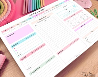 ADHD NOTEPAD for Neurodivergent Adults - Productivity Daily Planner & To do list, focus, brain dump, cleaning | Colorful, A4 Deskpad