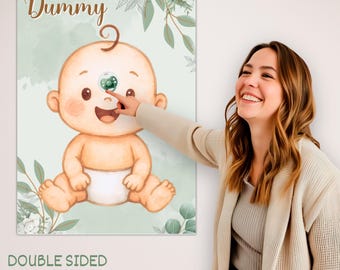 Pin the Dummy Baby Shower Party Game | Double Sided A2 Poster | Comes with 35 Stickers! Fun Baby Shower or Gender Reveal Party Game, Green