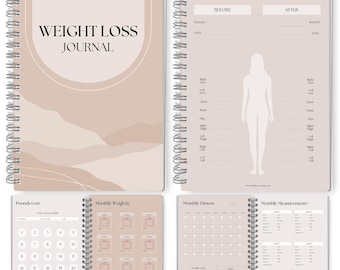12 Month Weight Loss Journal | Pounds Lost & Body Measurements Tracker, Fitness + Meal Planner, Weight loss chart | A5 Spiral