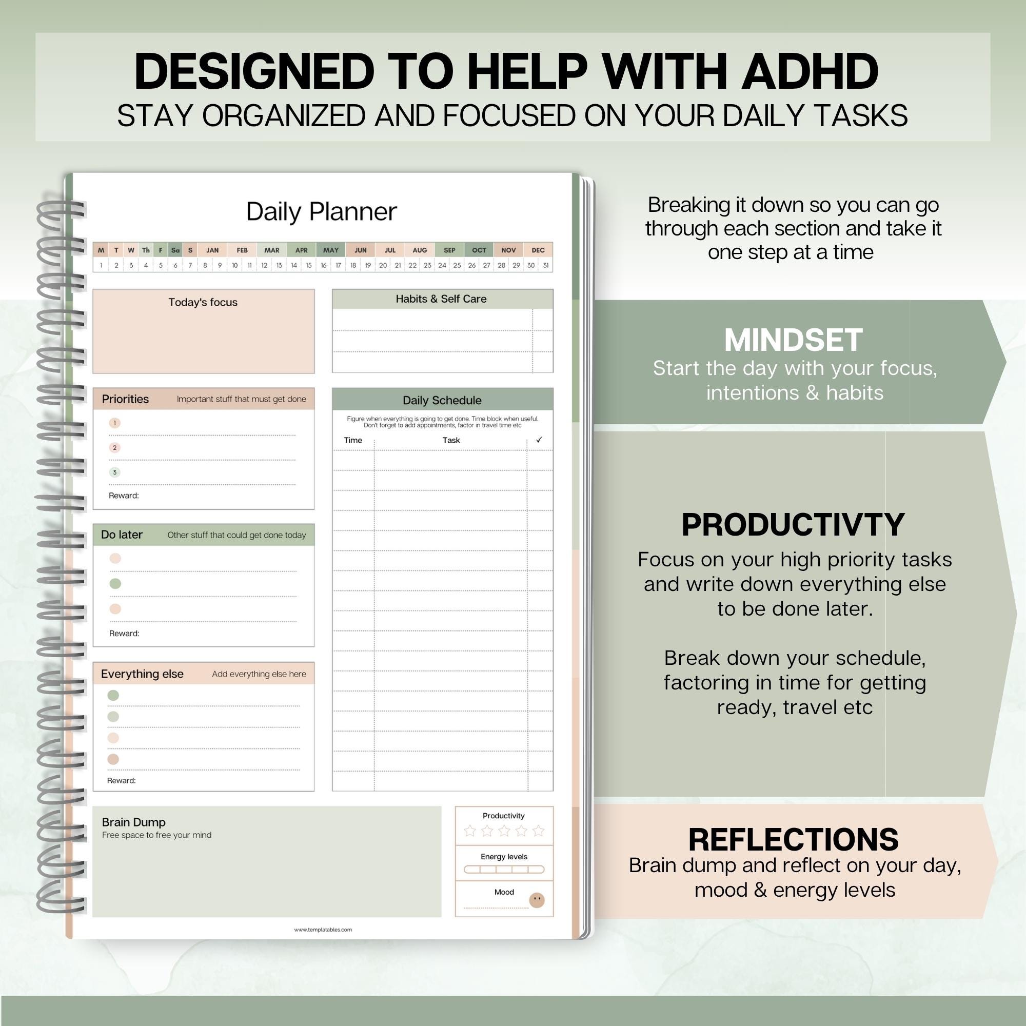 ADHD Planner for Neurodivergent Adults - Productivity Daily Planner ...