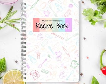 Blank Recipe book & Family Cookbook, Blank Recipe Book, create your cookbook, recipe template, Recipe Binder, Meal Planner (Rainbow) | A5