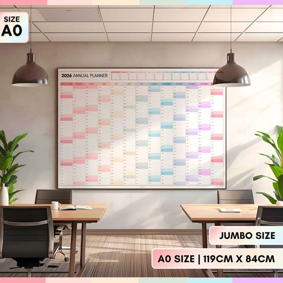2026 Wall Planner, GIANT A0 (119cm x 84cm), 2026 Rainbow Monthly Wall Calendar, Jumbo size, Year at a glance | Colorful | Folded