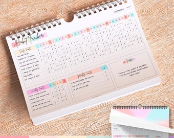 Habit Tracker Calendar – Daily, Weekly and Monthly Habit & Goal Tracker, Wire-Bound Planner with colorful design ADHD | A5 Rainbow | Spiral