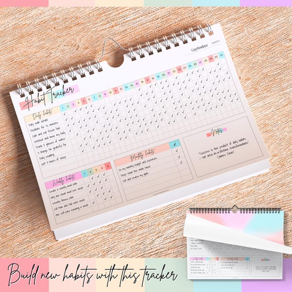 Habit Tracker Calendar – Daily, Weekly and Monthly Habit & Goal Tracker, Wire-Bound Planner with colorful design ADHD | A5 Rainbow | Spiral