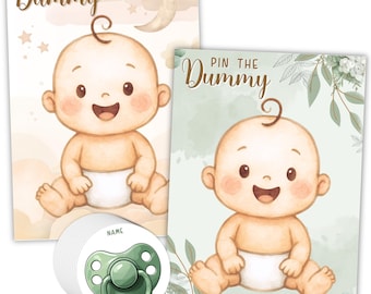Pin the Dummy Baby Shower Party Game | Double Sided A2 Poster | Comes with 35 Stickers! Fun Baby Shower or Gender Reveal Party Game, Green
