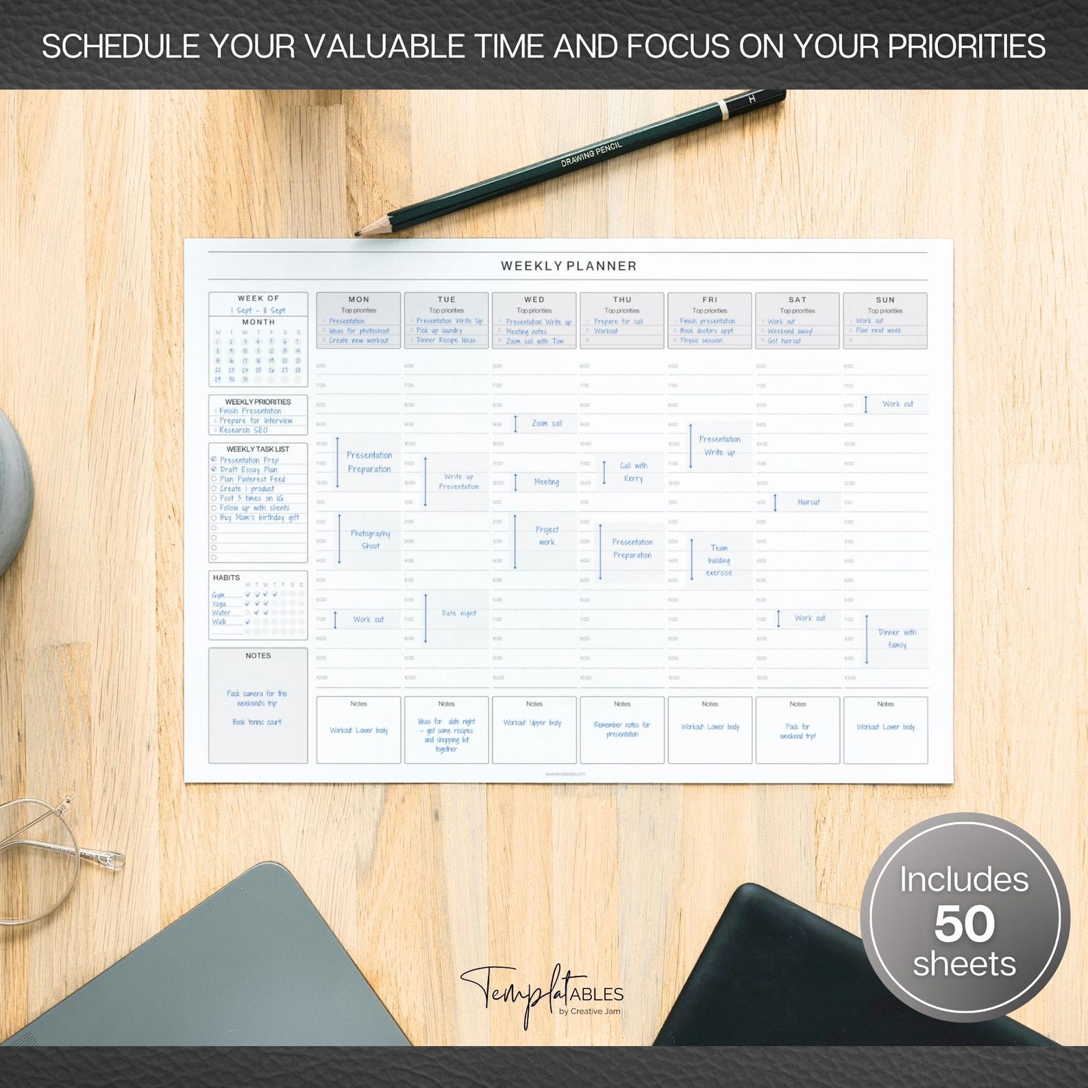 Weekly Hourly Planner Notepad, Daily Planner Desk Pad, Weekly Schedule ...