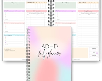 ADHD Daily Planner for Neurodivergent Adults - Productivity Planner & To do list, focus, brain dump, cleaning (Rainbow) | A5 Spiral