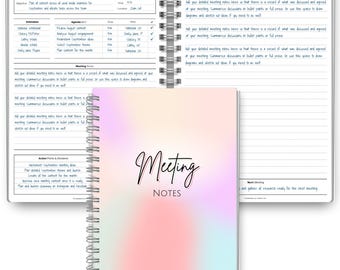 Meeting Minutes Notebook, Professional Note Taking | Plan, Record and Track Actions from all your Important Meetings | A5 Spiral COLORFUL