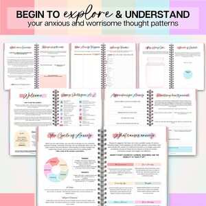 May include: A spiral-bound journal with pages featuring text and graphics. The cover reads "BEGIN TO explore & UNDERSTAND your anxious and worrisome thought patterns." Pages include "Welcome," "Coping Skills from A-Z," and "The Cycle of Anxiety."