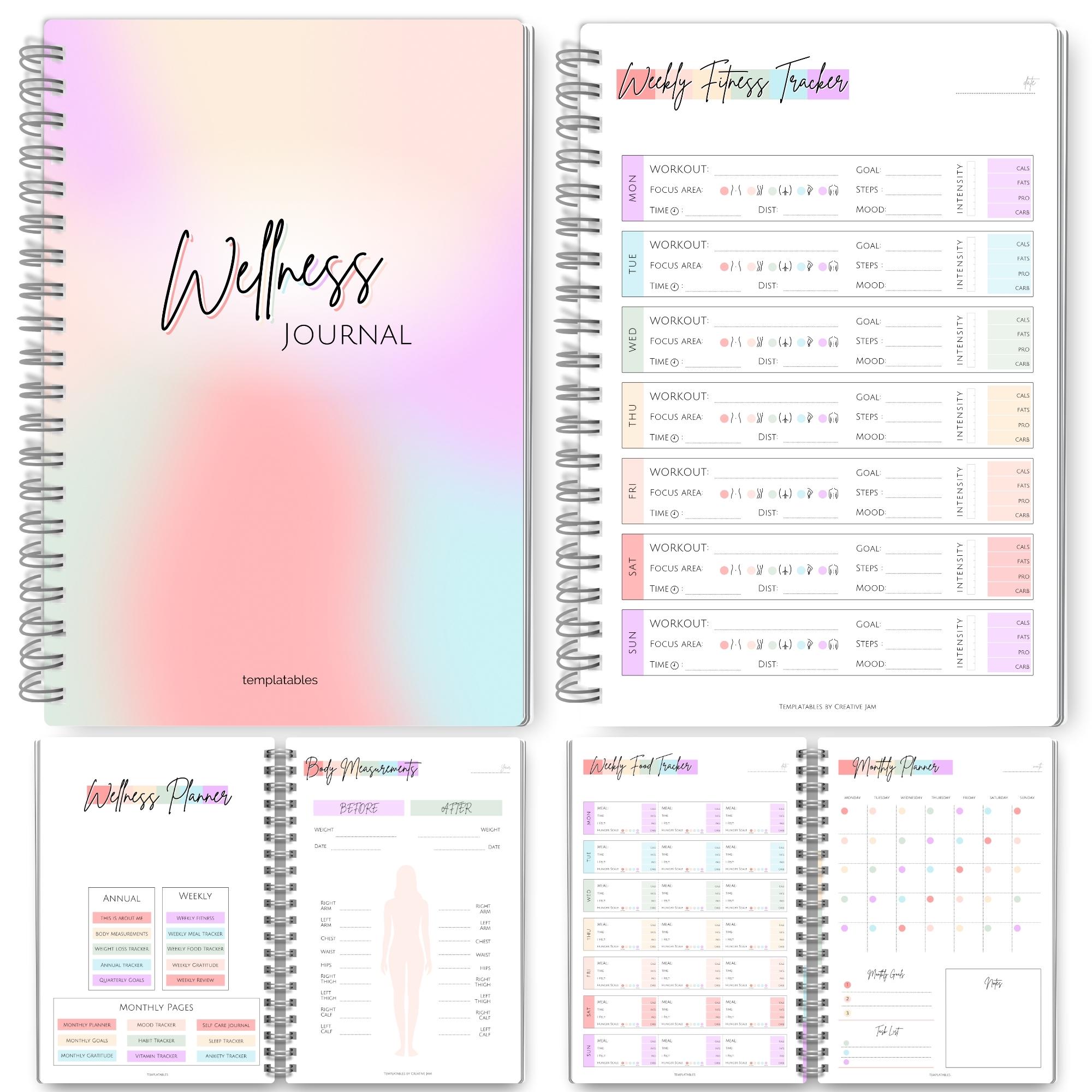 Wellness Journal - 90 Day Health, Fitness, Gratitude, Mindfullness, Wellbeing, Habit, Goals, Diet & Food Tracker (Rainbow) A5 Spiral