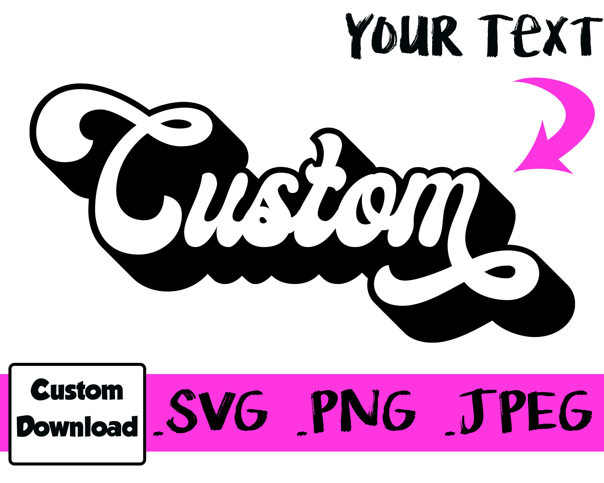 Custom Retro Word Digital File SVG PNG Your Custom Word Swirl Cursive ...