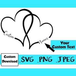 Aangepaste namen in verbonden met elkaar verweven harten digitaal bestand downloaden SVG PNG JPEG aangepaste Tattoo hart ontwerp