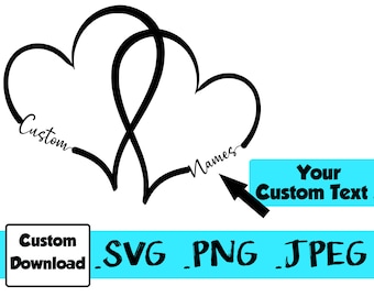 Custom Names in Connected Intertwined Hearts Digital File Download SVG PNG JPEG Custom Tattoo Heart Design