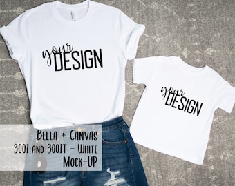 White Tshirt MockUp Bella Canvas Shirt JPEG Picture Son Daughter Lay Flat 3001 3001T Mommy and Mini Me