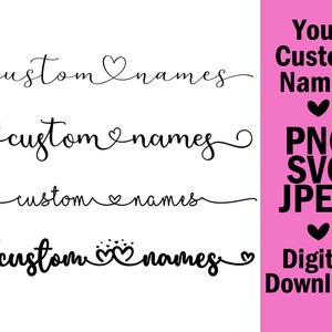 Aangepaste namen verbonden met een hart Digitale download SVG PNG Cricut-bestand gepersonaliseerde huwelijksverjaardag cadeau-idee cursieve tekst