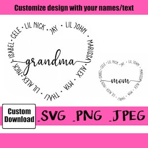 Benutzerdefinierte Oma Herz Enkel Namen Herzform Digitale Datei svg personalisierte Name Herz Download Tattoo Mutter Nana Geschenk
