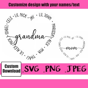 Custom Grandma Heart Grandkid Names Heart Shape Digital File svg Personalized Name Heart Download Tattoo Mother Nana Gift