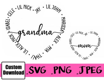 Benutzerdefinierte Oma Herz Enkel Namen Herzform Digitale Datei svg personalisierte Name Herz Download Tattoo Mutter Nana Geschenk