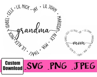 Benutzerdefinierte Oma Herz Enkel Namen Herzform Digitale Datei svg personalisierte Name Herz Download Tattoo Mutter Nana Geschenk