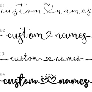 Nombres conectados corazón remolino descarga digital SVG PNG Cricut archivo de corte personalizado aniversario de boda regalo idea cursiva corazón texto