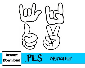 Sign Language Machine Embroidery Applique  4 Patterns 4x4 hoop