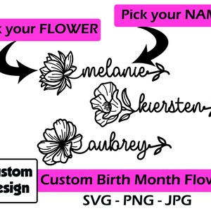 Geburt Monat Blume Name Stem Custom Design svg png jpg Digital Tattoo Design Geschenkidee