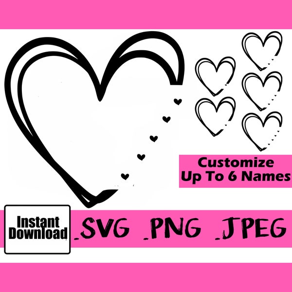 Blank Grandma Heart Design Grandkid Names Heart Shape Digital File Customizable Name Heart Download Tattoo Mother Nana Gift SVG PNG JPEG