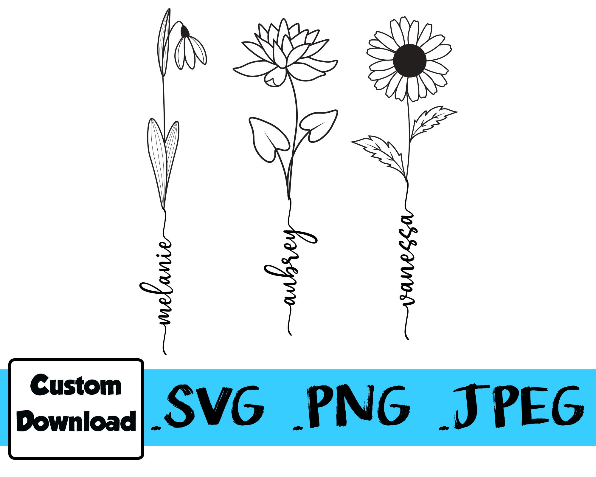 Birth Month Flower 4 Flowers With Connected Cursive Etsy Australia