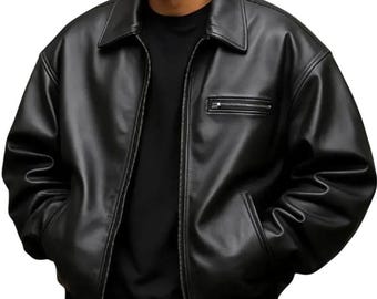 Handmade 90s Retro Vintage Style Black Genuine Sheepskin Leather