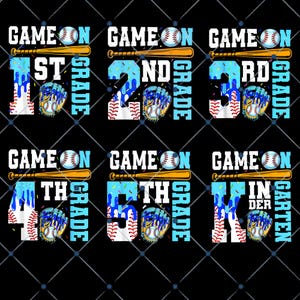 Baseball Back To School PNG Bundle, Game On Kindergarten 1st 2nd 3rd 4th 5th Grade PNG, Baseball Ice Cream Drip School Shirt Design Download