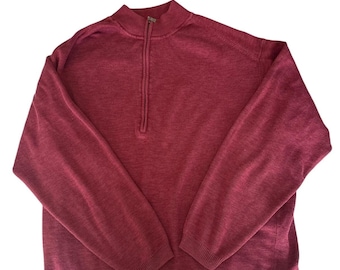 Suéter Tommy Bahama masculino tamanho XL vermelho, pulôver com zíper até o peito, malha de seda e algodão.