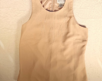 Adrianna Papell Vtg Evening Essentials Sleeveless Beaded Shell Womens Sz S Beige