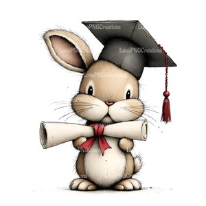Cute Graduation Bunny Art Print, Rabbit with Diploma and Cap Illustration, Nursery Wall Decor