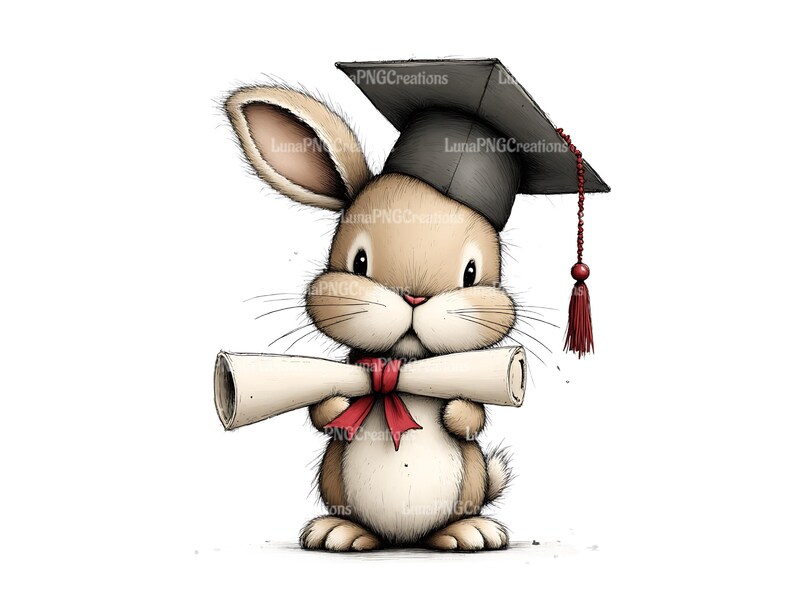 Cute Graduation Bunny Art Print, Rabbit with Diploma and Cap Illustration, Nursery Wall Decor