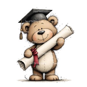 Graduation Teddy Bear Clipart, Cute Cartoon Bear with Diploma and Cap, Digital Download, Printable Art for Graduation Celebration Gifts