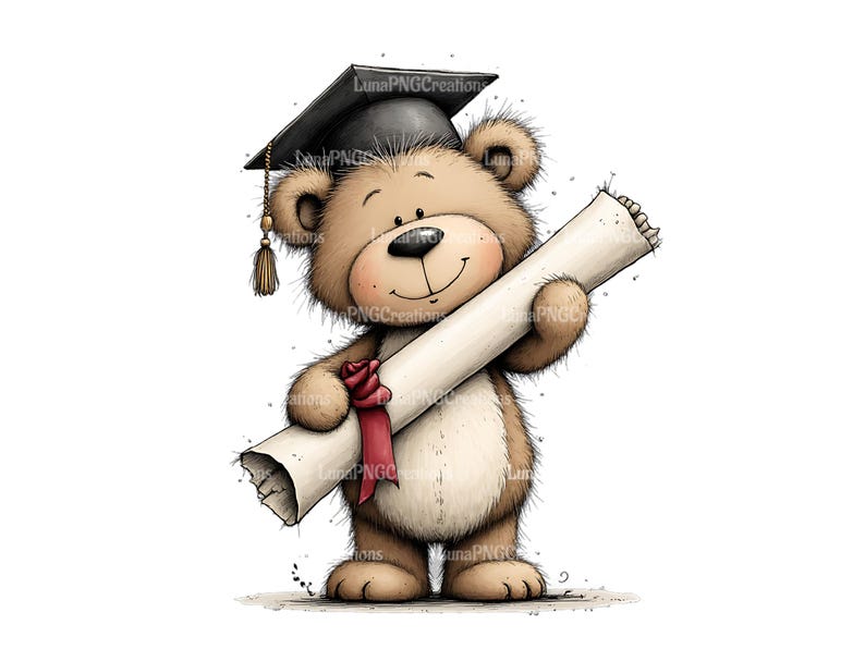 Graduation Teddy Bear Clipart, Cute Cartoon Bear with Diploma and Cap, Digital Download, Printable Art for Graduation Celebration Gifts
