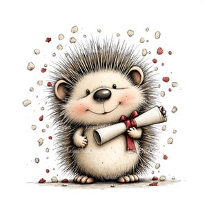 Cute Hedgehog Art Print, Adorable Animal Holding Diploma, Nursery Room Decor, Graduation Gift Idea