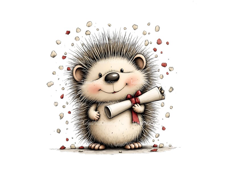 Cute Hedgehog Art Print, Adorable Animal Holding Diploma, Nursery Room Decor, Graduation Gift Idea