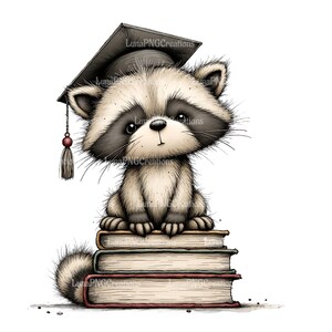 Cute Raccoon Graduate Art Print, Scholarly Animal on Books Illustration, Nursery Wall Decor, Unique Graduation Gift Idea