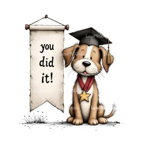 Graduation Dog Art Print, Cute Puppy with Cap Diploma, Congratulations Wall Decor, Grad Gift Idea