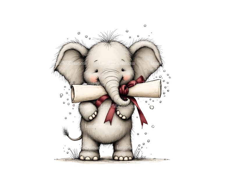 Cute Elephant Print, Baby Elephant Holding Scroll, Nursery Art Decor, Animal Illustration, Gift Idea