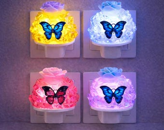 Luminária Noturna Borboleta de Cristal, Luminária Ambiente Artesanal em Resina com Formato de Flor