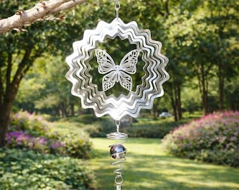 Stainless Steel Butterfly Wind Spinner, Kinetic Garden Wind Chime with Bearing, Metal Hanging Spinner Decor, Outdoor Yard Ornament Gift