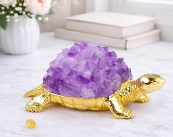 Estatueta de tartaruga de cristal, ametista ou citrino, decoração para casa com propriedades terapêuticas