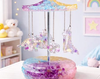 Handmade Crystal Carousel Music Box, Resin Merry-Go-Round Decor